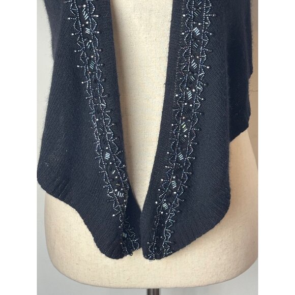 Autumn Cashmere Sweater Women Small Black Cashmere Beaded Neckline Cardigan - Picture 7 of 10